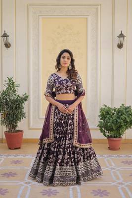  Designer Dyeable Viscose Jacquard Fabric Lehenga Choli & Dupatta Set  4