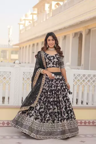  Designer Dyeable Viscose Jacquard Fabric Lehenga Choli & Dupatta Set 
