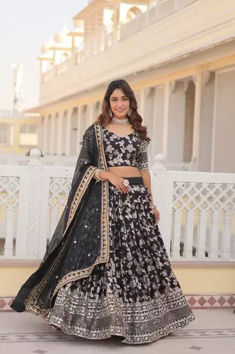  Designer Dyeable Viscose Jacquard Fabric Lehenga Choli & Dupatta Set 