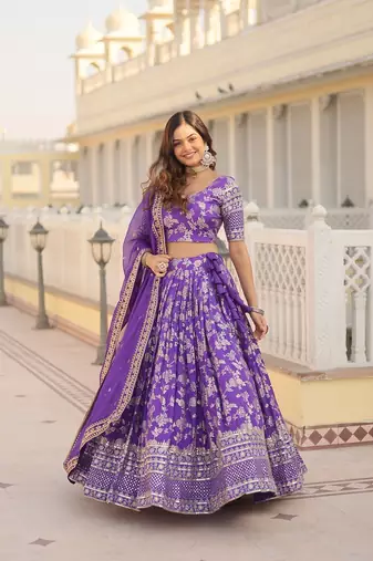  Designer Dyeable Viscose Jacquard Fabric Lehenga Choli & Dupatta Set 