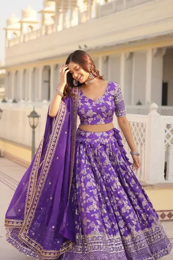  Designer Dyeable Viscose Jacquard Fabric Lehenga Choli & Dupatta Set 