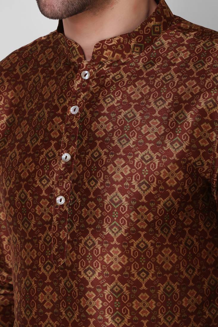 Maroon Printed Art Silk Stitched Kurta