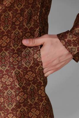 Maroon Printed Art Silk Stitched Kurta 4