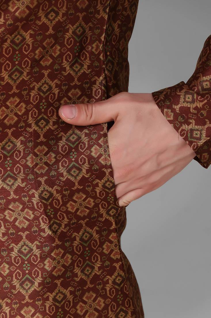 Maroon Printed Art Silk Stitched Kurta