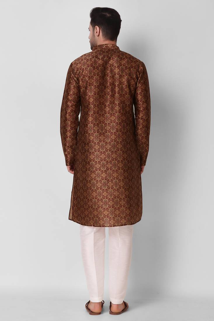 Maroon Printed Art Silk Stitched Kurta