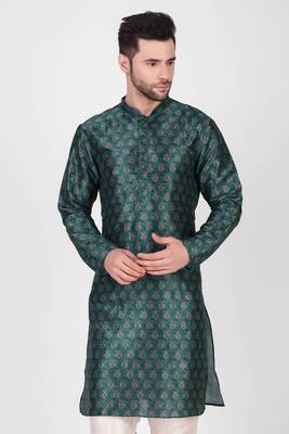 Teal Printed Art Silk Stitched Kurta 1
