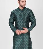 Teal Printed Art Silk Stitched Kurta