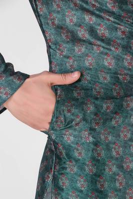 Teal Printed Art Silk Stitched Kurta 4