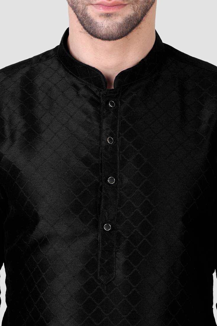 Black Woven Art Silk Stitched Kurta - Koshin - 4352541