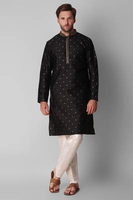 Light_Black Embroidered Silk_Blend Stitched Kurta-Pajama 1