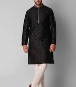 Light_Black Embroidered Silk_Blend Stitched Kurta-Pajama