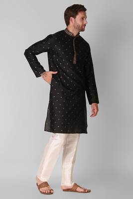 Light_Black Embroidered Silk_Blend Stitched Kurta-Pajama 2