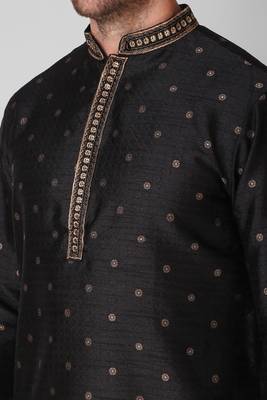 Light_Black Embroidered Silk_Blend Stitched Kurta-Pajama 3