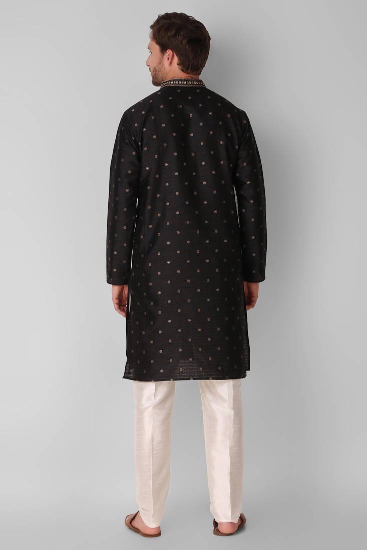 Light_Black Embroidered Silk_Blend Stitched Kurta-Pajama