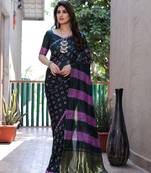 Dark Green Woven Design Bandhej silk blend Saree With Blouse