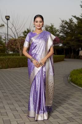 Lavender woven design kanjivaram soft satin silk saree with blouse 1