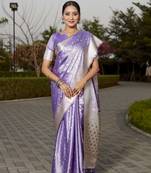 Lavender woven design kanjivaram soft satin silk saree with blouse