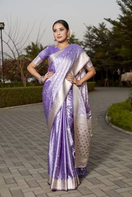 Lavender woven design kanjivaram soft satin silk saree with blouse 2