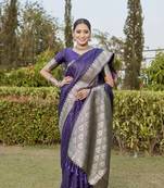 Wine woven design kanjivaram soft satin silk blend saree with blouse