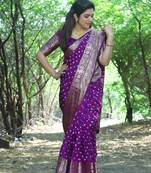 Wine Woven Design Bandhej silk blend Saree With Blouse