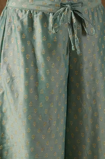 women sea green silk blend solid embroidered anarkali kurta palazzo with dupatta