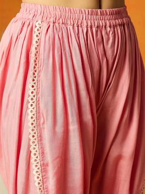 Ahika women pink organza solid embroidered a-line kurta dhoti pant with dupatta 5