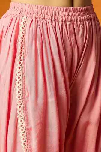 Ahika women pink organza solid embroidered a-line kurta dhoti pant with dupatta