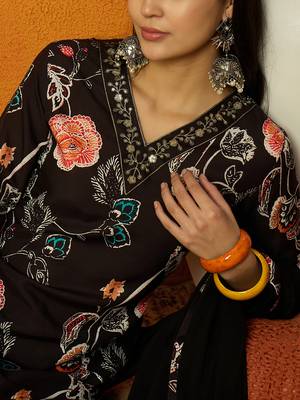 women black cotton blend floral printed straight kurta trouser with dupatta 2