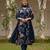 women blue cotton blend floral printed straight kurta trouser with dupatta