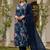 women blue cotton blend floral printed straight kurta trouser with dupatta