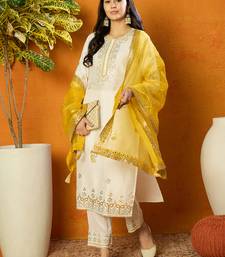 women white silk blend solid embroidered straight kurta trouser with dupatta