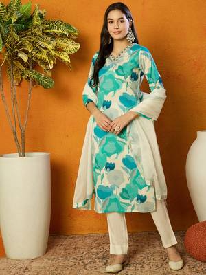 women white rayon blend floral printed straight kurta trouser with dupatta 3