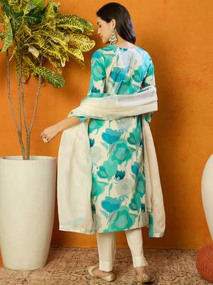women white rayon blend floral printed straight kurta trouser with dupatta 4