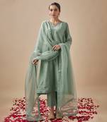 Teal chanderi silk embroidery pitta kurta set