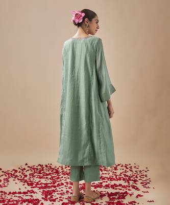 Teal chanderi silk embroidery pitta kurta set 2