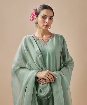 Teal chanderi silk embroidery pitta kurta set 4