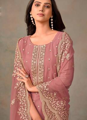 Peach organza embroidery work designer salwar suit 2