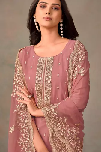Peach organza embroidery work designer salwar suit
