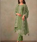 Light green organza embroidery work designer salwar suit
