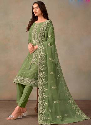 Light green organza embroidery work designer salwar suit 2