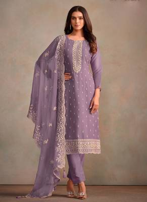 Lavender organza embroidery work designer salwar suit 1
