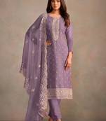 Lavender organza embroidery work designer salwar suit