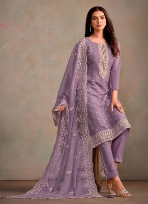 Lavender organza embroidery work designer salwar suit 2