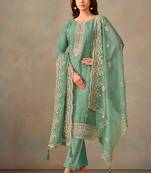 Bottel green organza embroidery work designer salwar suit