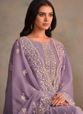 Lavender organza embroidery work designer salwar suit 3