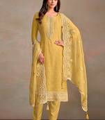 Yellow organza embroidery work designer salwar suit