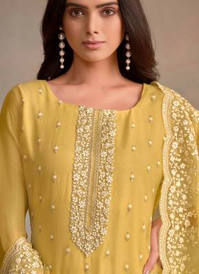 Yellow organza embroidery work designer salwar suit 2