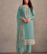 Sky blue organza embroidery work designer salwar suit