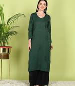 VAHSON Hand Embroidered green Cotton Angrakha Lucknow Chikankari Kurta