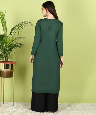 VAHSON Hand Embroidered green Cotton Angrakha Lucknow Chikankari Kurta 4